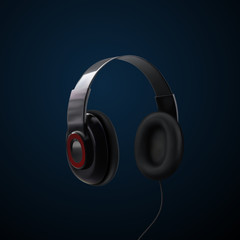 Fototapeta na wymiar Black headphones. 3d realistic vector illustration of earphones.