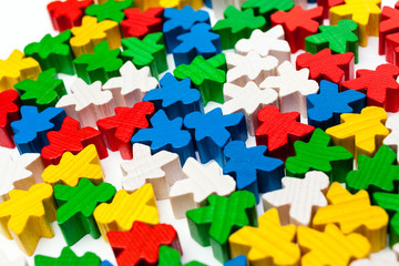 Board game concept - а many meeple figure, different color, white background