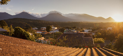 Volcanos of Cerro Verde National Park seen from Juayua - obrazy, fototapety, plakaty