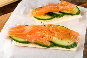 Gluten Free Crispbread, Cucumber Slices and Smoked Salmon