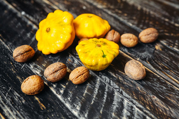 harvest of autumn vegetables - pumpkin, apples, peppers, tomatoes