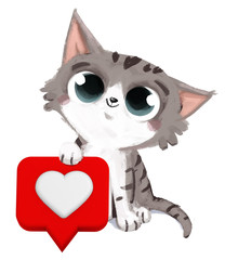 gato con catel de corazon