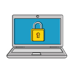 laptop computer with padlock vector illustration design