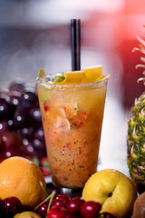 Caipirinha fruits shake natural orange fresh cocktail healthy beberage cold smoothie yellow juicy lemon summer