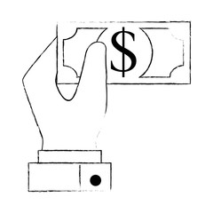 hand with bills dollars isolated icon vector illustration design