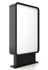 Screen kiosk. Stand digital signage with blank screen. 3d illustration. Isolated on white background. 3d illustration.