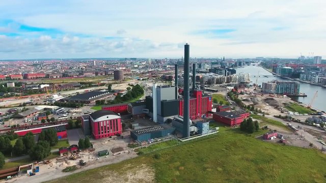 City aerial view over Copenhagen HC Oersted Power Station