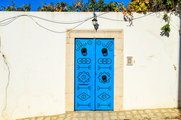 Traditional blue door  in Sidi Bou Said.