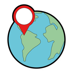 earth planet with pointer location vector illustration design