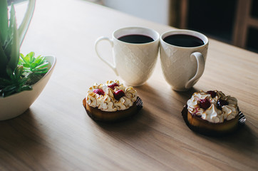 Breakfast for lovers, coffee and desserts