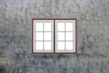 Fototapeta premium Vintage wooden window on modern concrete wall.