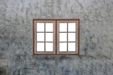 Vintage wooden window on modern concrete wall.