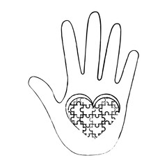 Obraz premium hand with puzzle heart autism symbol vector illustration