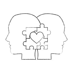 autism awareness day profile heads with puzzle heart vector illustration