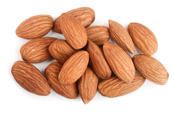almonds isolated on white background close up. Top view