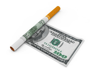 Cigarette Covered with Dollar Notes. 3d Rendering