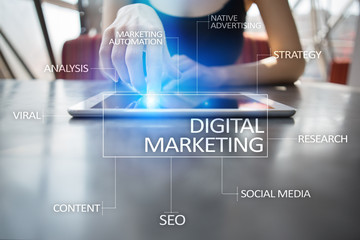 Fototapeta na wymiar DIgital marketing technology concept. Internet. Online. Search Engine Optimisation. SEO. SMM. Advertising.