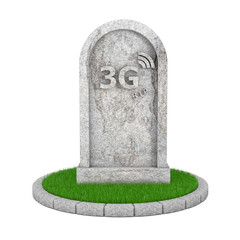 Gravestone with RIP 3G Cellular Technology Sign. 3d Rendering
