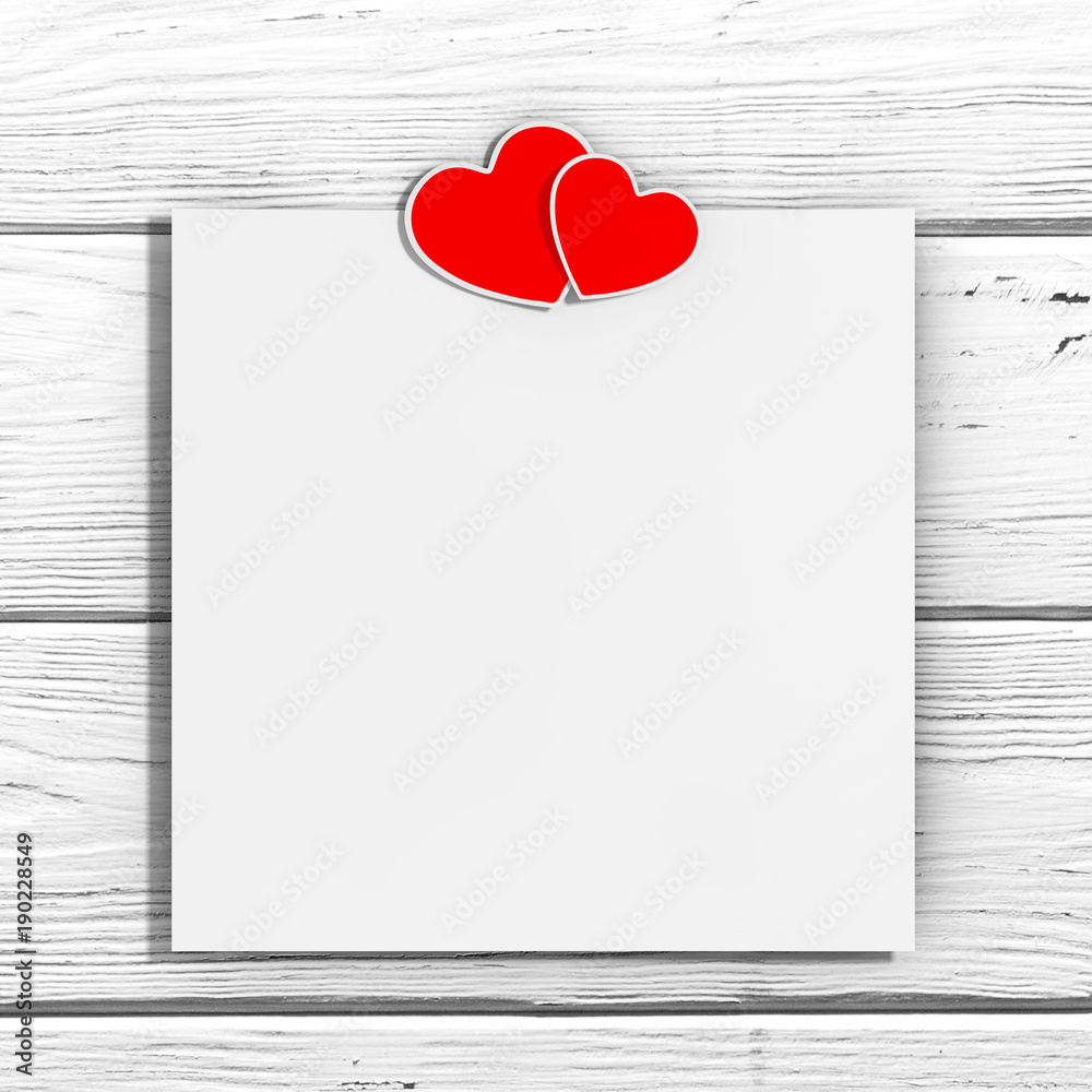 Aufkleber blank paper with two hearts. 3d rendering