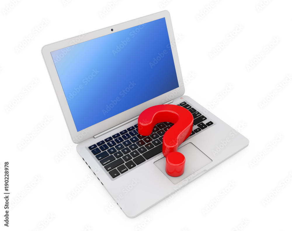 Leinwandbilder computer online help information concept. red question mark over laptop keyboard. 3d rendering