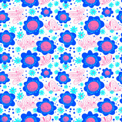 Seamless pattern with butterflies. Background with flying beautiful butterfy and flowers.