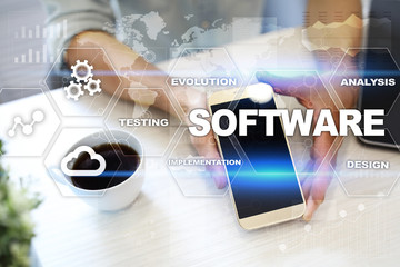 Software development. Data Digital Programs System Technology Concept.