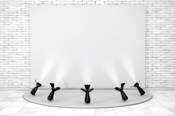 White Empty Podium with Stage Spotlights. 3d Rendering