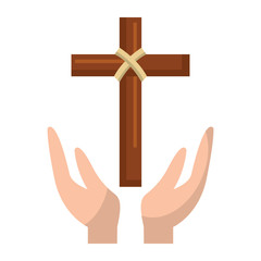 hands praying the sacred cross christianity vector illustration