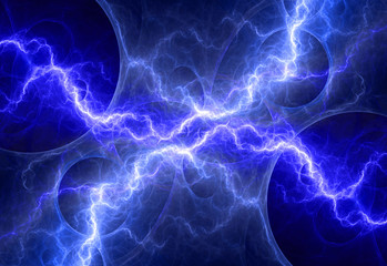 Blue plasma electrical lightning, abstract energy