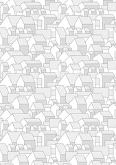 Vertical pattern or background with cartoon houses with gable roofs. City, town, village landscape.
