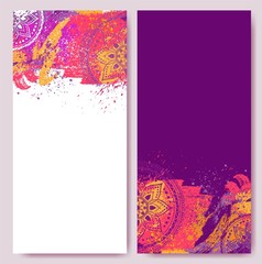Indian holidays abstract posters. Holi template designs with colorful paint splatters. Vector illustration