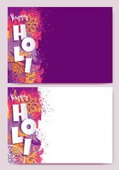 Happy Holi template designs with colorful paint splatters. Vector illustration