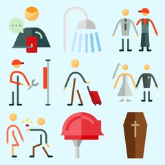 Icons set about Human with couple, repereter, coffin, reperation, frienship and worker