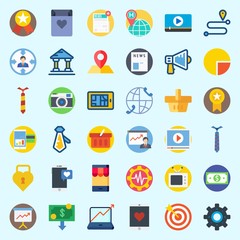Icons set about Digital Marketing with megaphone, museum, presentation, shopping basket, smartphone and photo camera