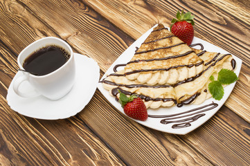 Crepes with Banana and strawberries