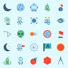 Icons set about Universe with astronaut, earth glope, astrology, constellation, moon and meteorite © Orxan