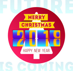 Happy Merry christmas 2018. Concept with mechanical flip clock design. Design for greeting card, poster or web pages for celebrating 2018 year.