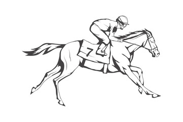 Obraz na płótnie Canvas Horse racing. Jockey on racing horse running to the finish line. Race course