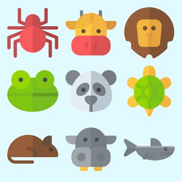 Icons set about Animals with shark, hippopatamus, spider, frog, cow and lion