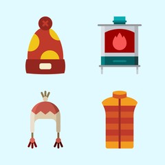 Icons set about Winter with stove, winter hat and vest