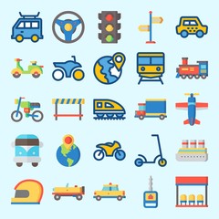 Fototapeta na wymiar Icons set about Transportation with destination, traffic light, bus stop, road block, car and plane