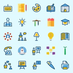 Icons set about School And Education with paint palette, lecture, pen, phone , idea and call