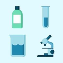 Icons set about Laboratory with test tube, jar, microscope and beaker