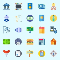 Icons set about Lifestyle with rent, newspaper, online education, internet, smartphone and money