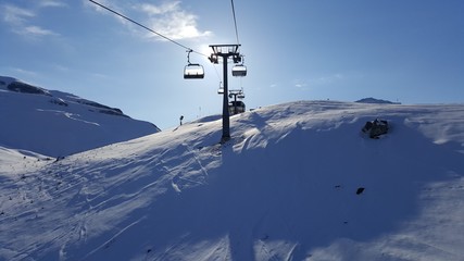 Winter skiing and cable car