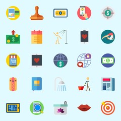 Icons set about Lifestyle with newspaper, paper work, hot dog, notebook, shopping and money