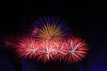 Colourful fireworks in the night of celebration.