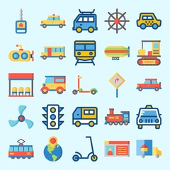 Fototapeta na wymiar Icons set about Transportation with road sing, van, train, car, truck and traffic light