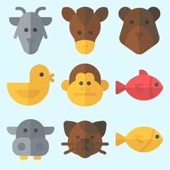 Icons set about Animals with goat, chicken, cat, fish, bear and monkey