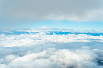 Air image from the snowy Pyrenees between France and Spain